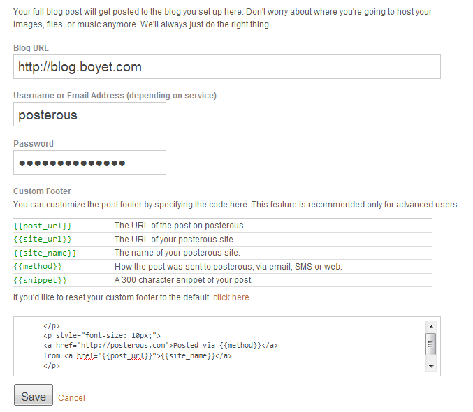 Posterous autopost config Posterous autopost config